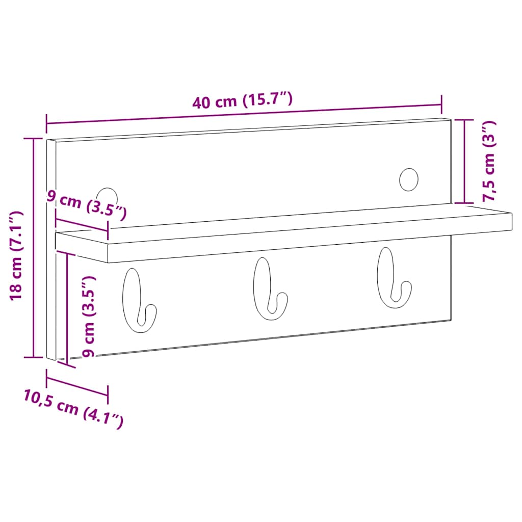 vidaXL Wandgemonteerde kapstok Wit 40 x 10.5 x 18 cm Bewerkt hout