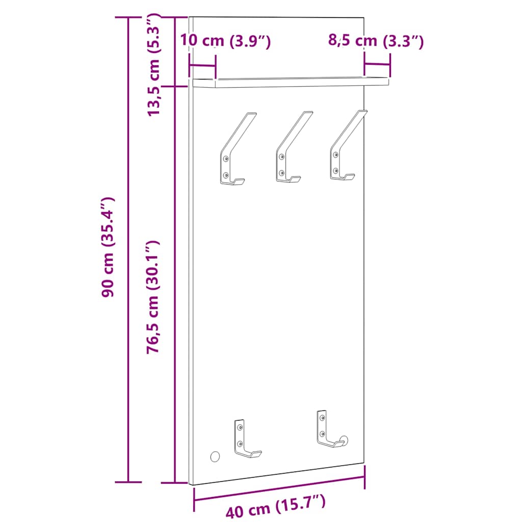 vidaXL Wandgemonteerde kapstok Wit 90 x 40 x 10 cm Bewerkt hout