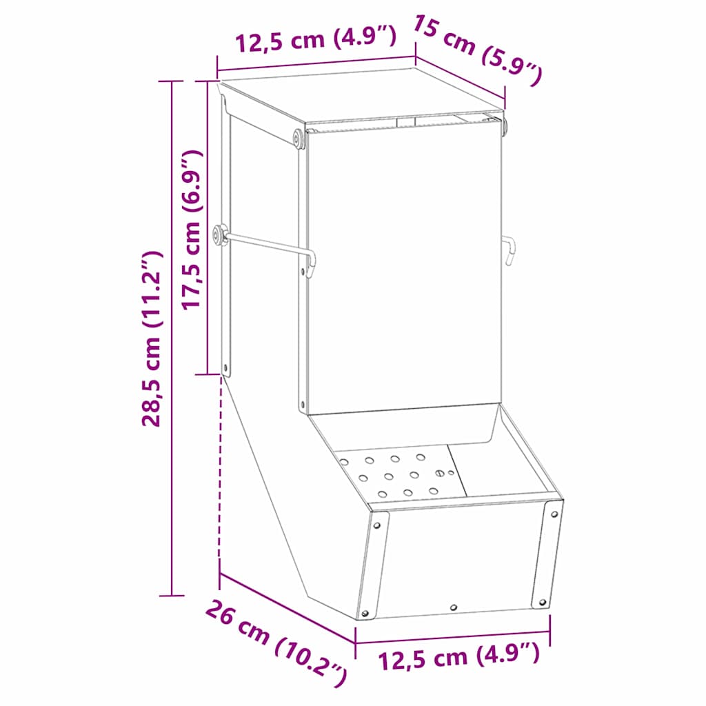 vidaXL Konijnenvoer Olijf Groen 12,5 x 26 x 28,5 cm Koudgewalst Staal