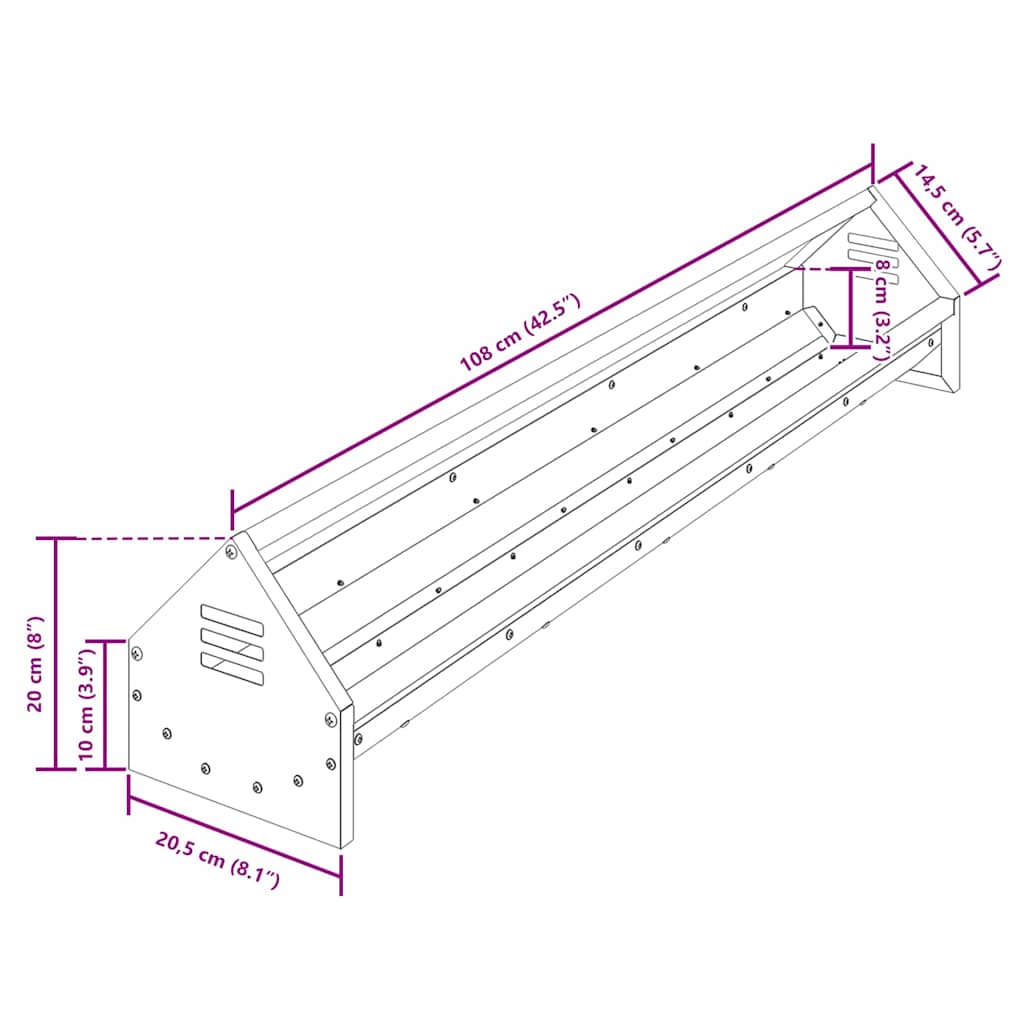 vidaXL Kippen voederbak Zwart 108 x 20,5 x 20 cm Koudgewalst Staal