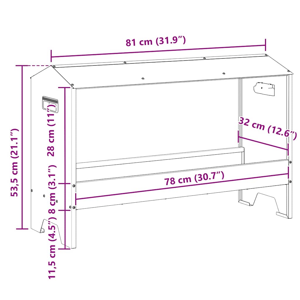vidaXL Kippen voederbak Zwart 81 x 32 x 53,5 cm Koudgewalst Staal