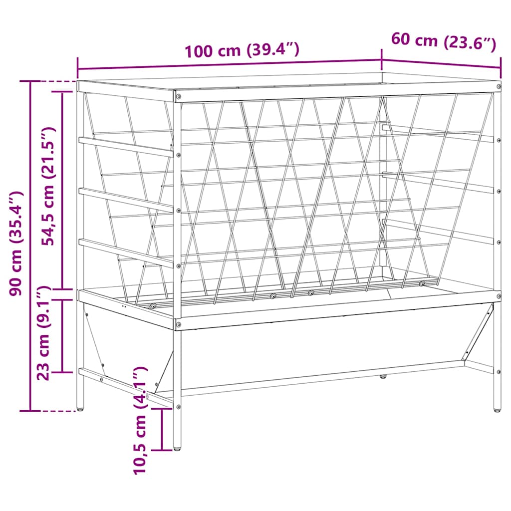 vidaXL Vee voeder Zwart 100 x 60 x 90 cm Koudgewalst Staal