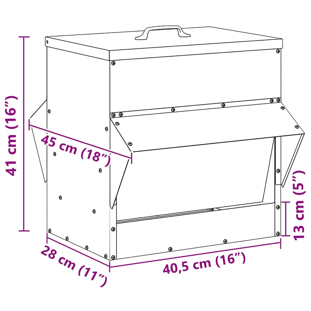 vidaXL Kip voerbak Zwart 40,5 x 45 x 41 cm Koudgewalst Staal