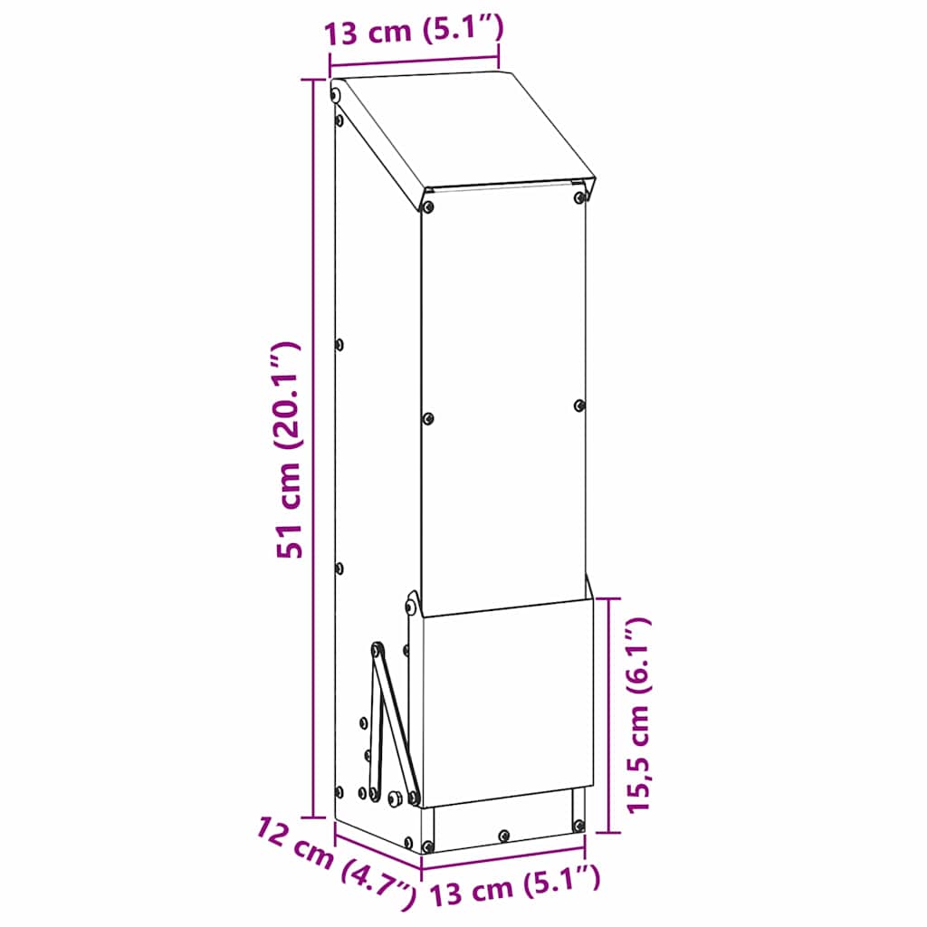 vidaXL Kip voerbak Zwart 13 x 12 x 51 cm Koudgewalst Staal