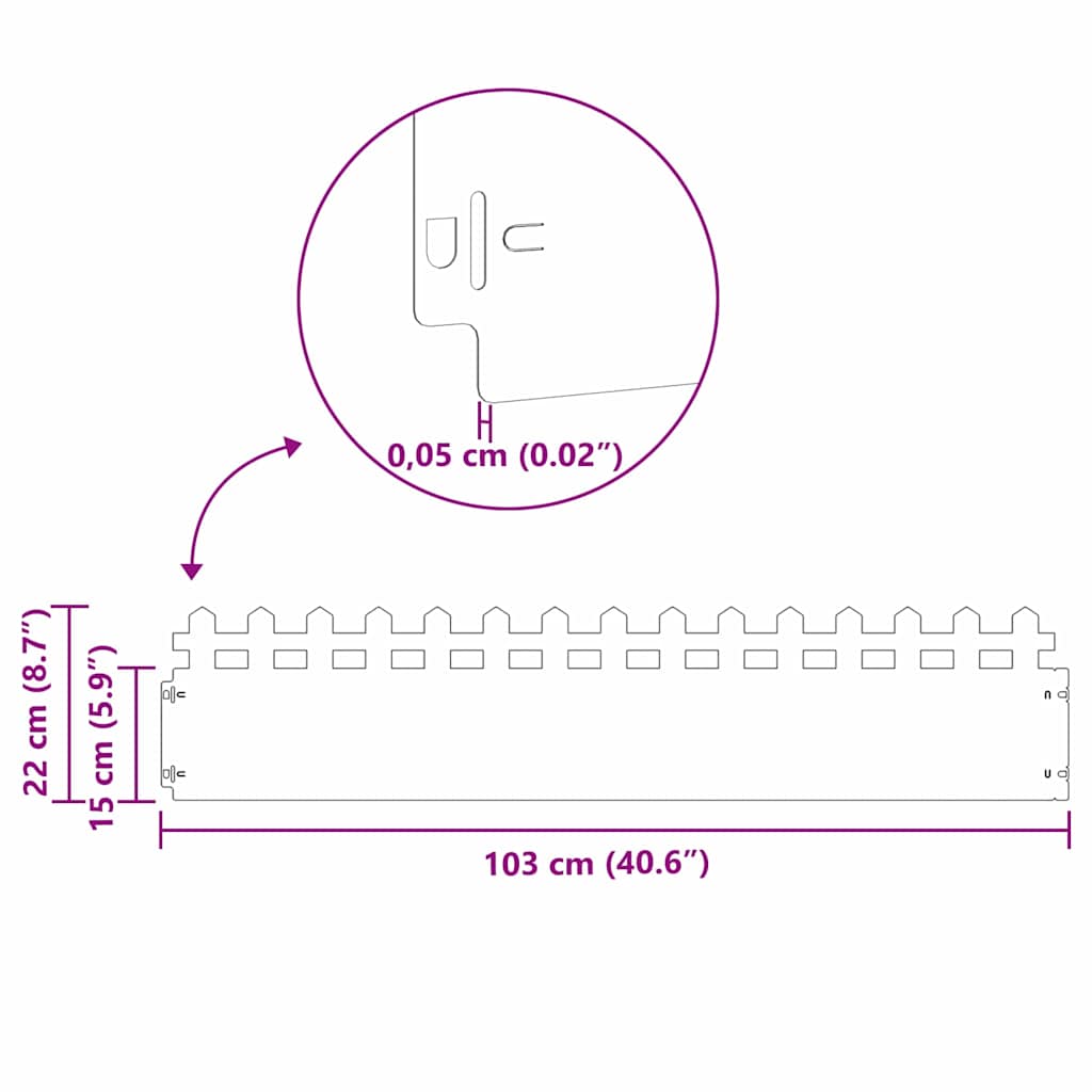 vidaXL Gazonranden 10 pcs Zwart 103 x 0,05 x 22 cm Staal