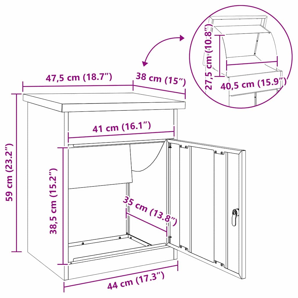 vidaXL Pakket inwerp box Zwart 44 x 35 x 59 cm Staal