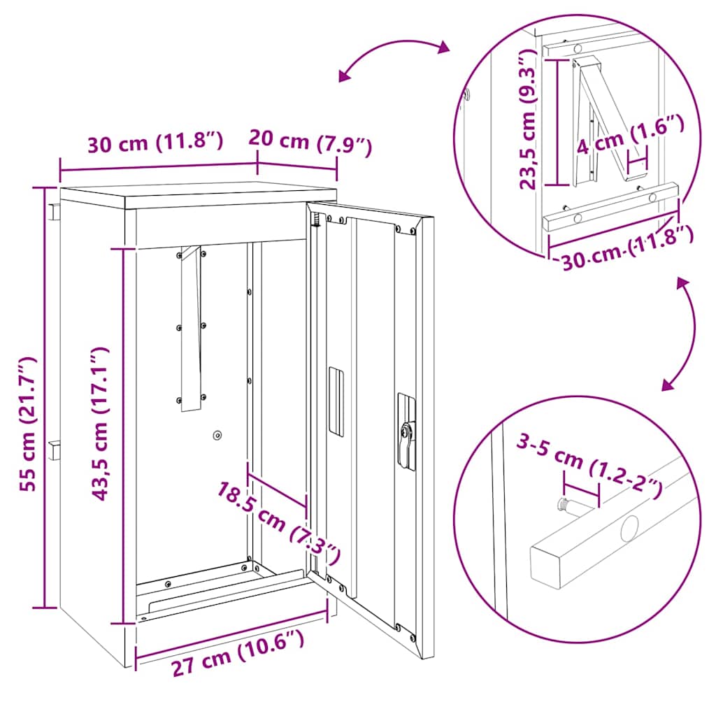 vidaXL Brievenbus Zwart 30 x 23 x 55 cm Staal