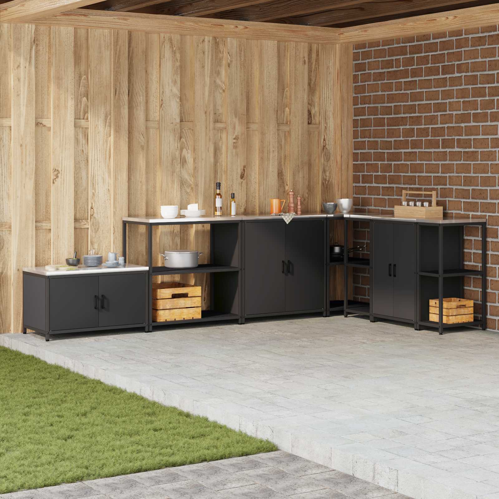 vidaXL Keuken opslag plank met plank met opslag Zwart Staal
