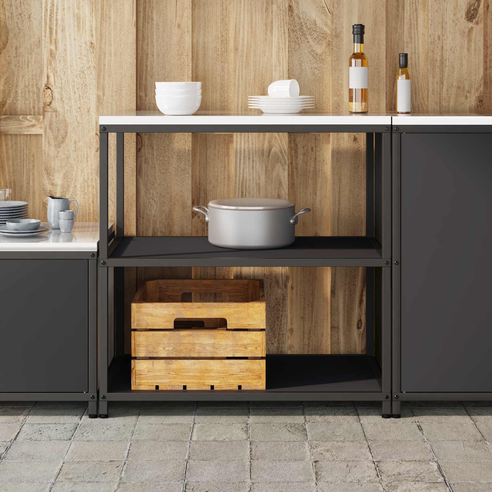 vidaXL Keuken opslag plank met plank met opslag Zwart Staal