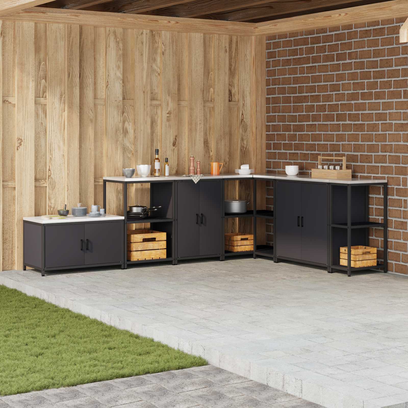 vidaXL Keuken opslag plank met plank met opslag Zwart Staal