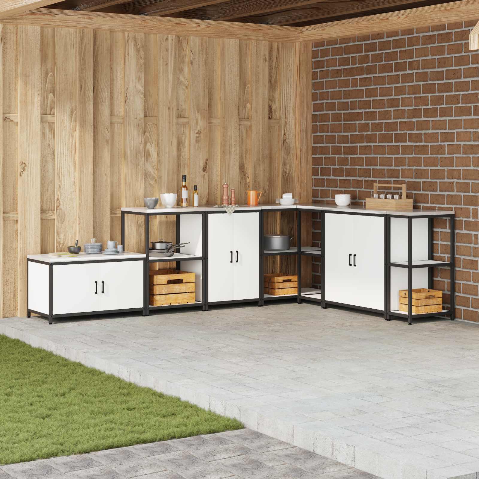 vidaXL Keuken opslag plank met plank met opslag Zwart Staal