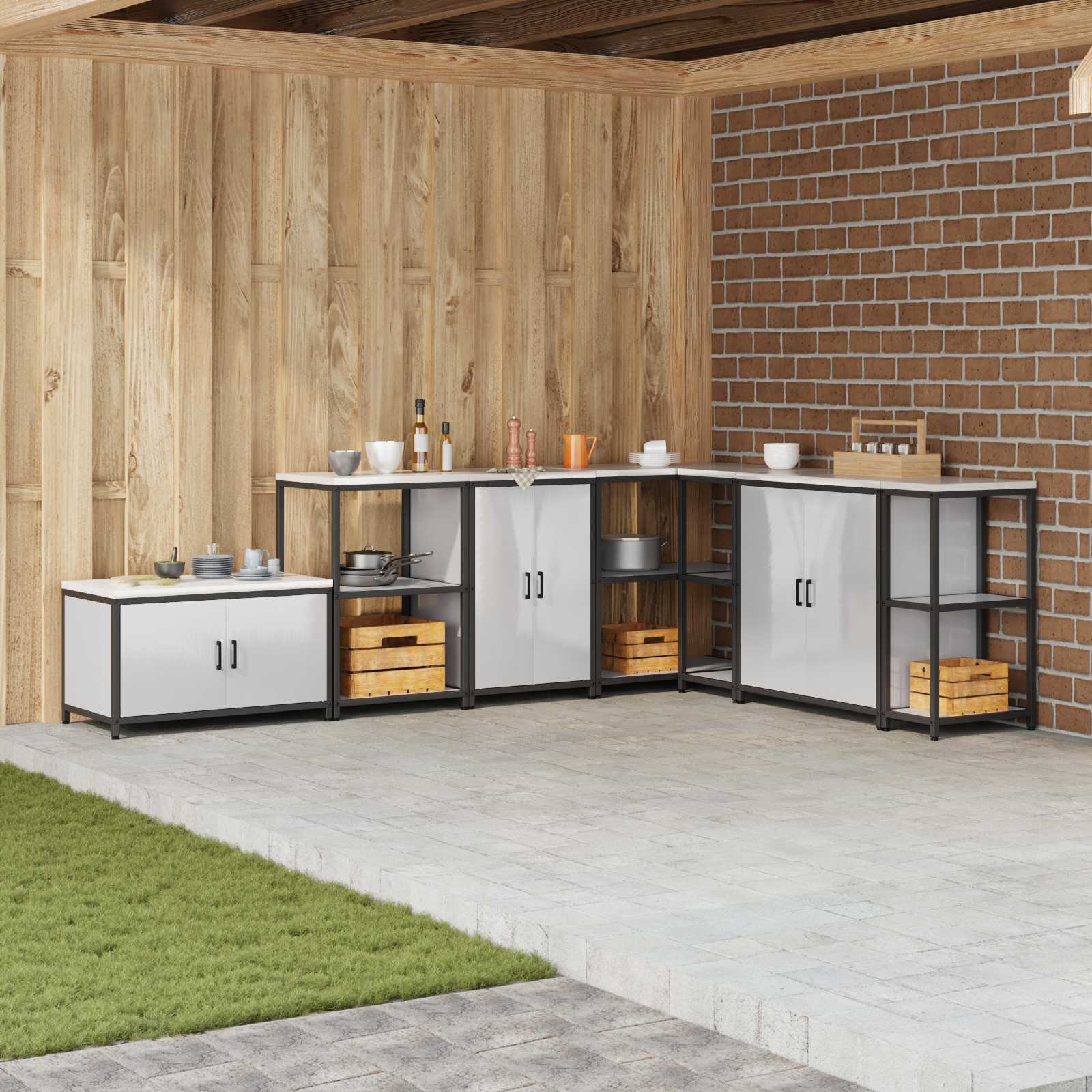 vidaXL Keuken opslag plank met plank met opslag Zwart Staal