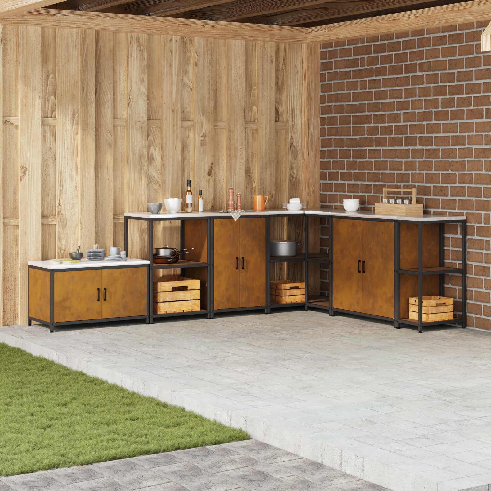 vidaXL Keuken opslag plank met plank met opslag Zwart Staal