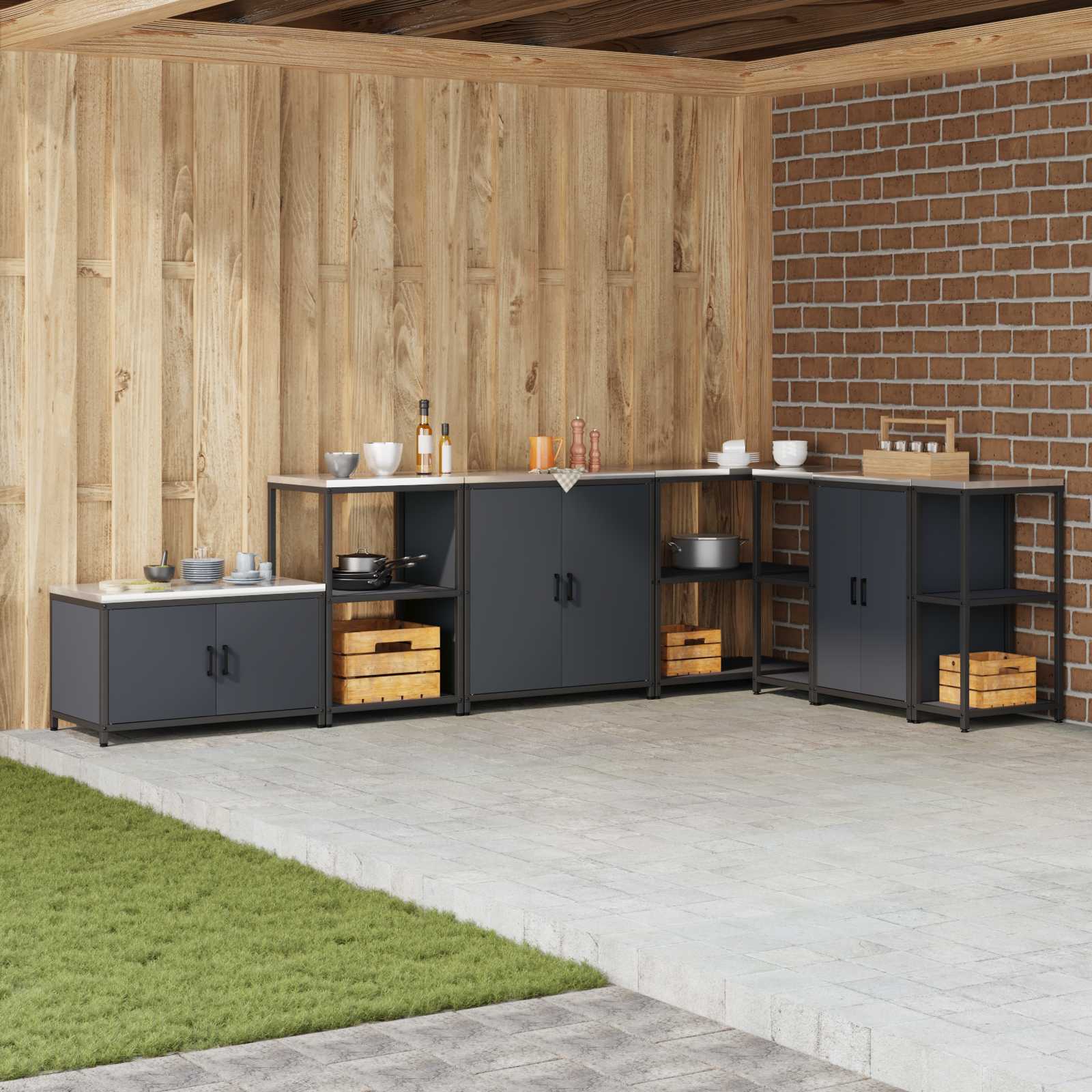 vidaXL Keuken opslag plank met plank met opslag Zwart Staal