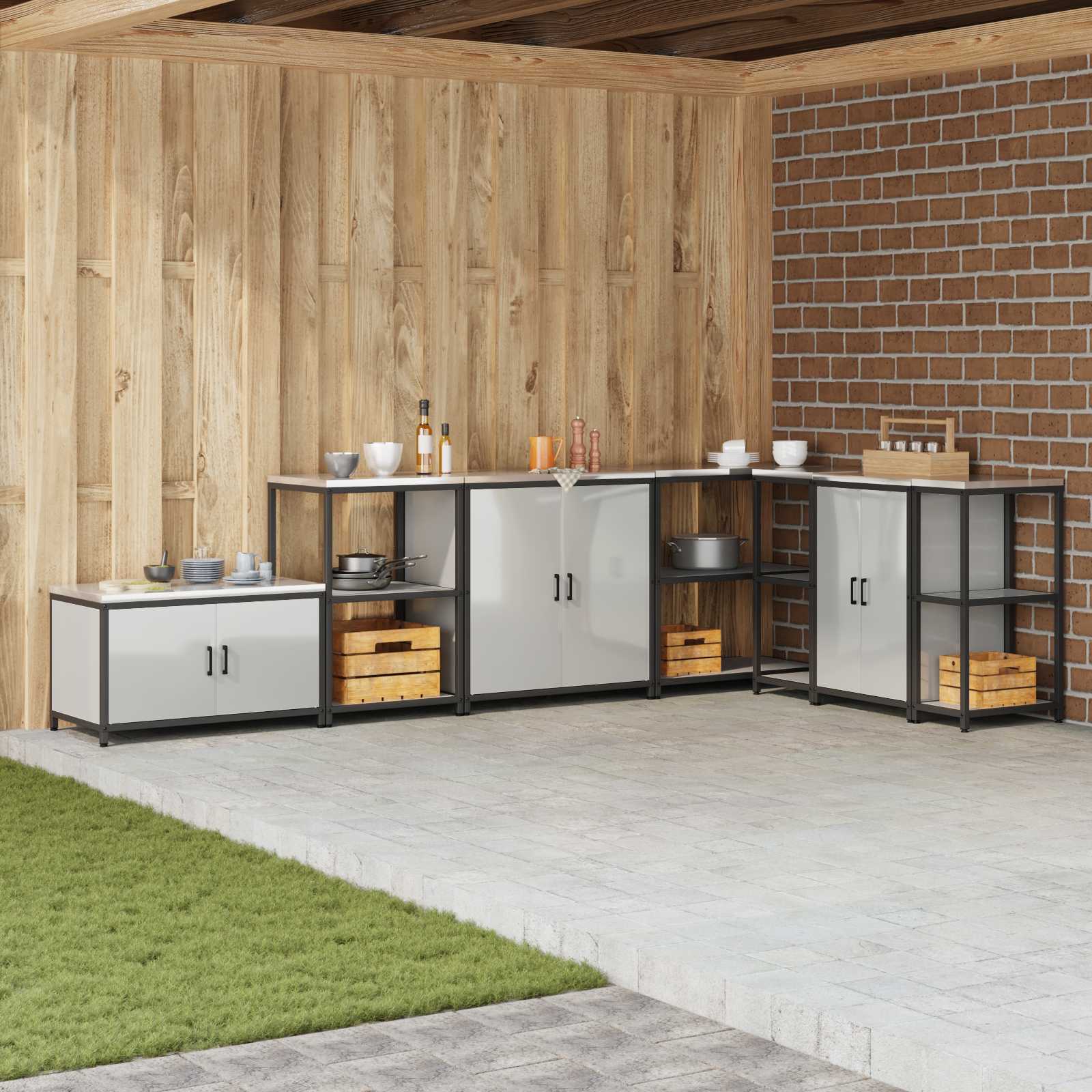 vidaXL Keuken opslag plank met plank met opslag Zwart Staal