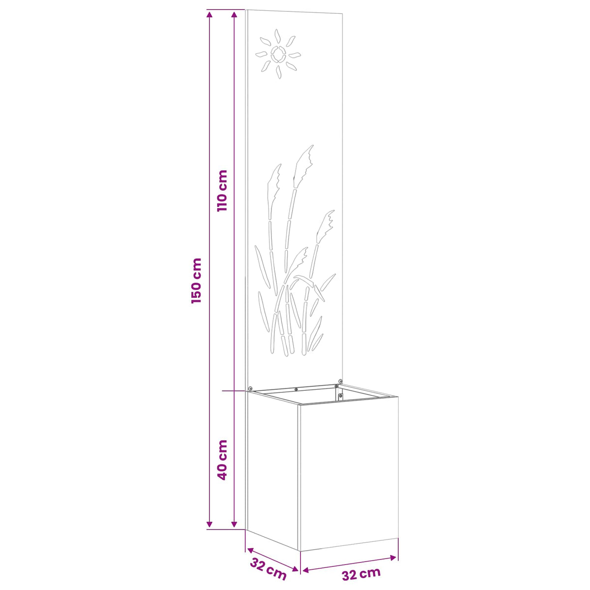 vidaXL Tuinplant met Decoratief Paneel Zwart 32 x 140 cm