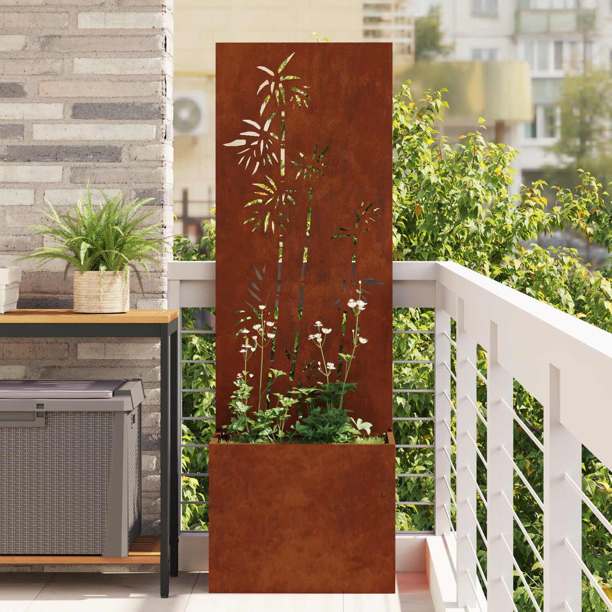 vidaXL Tuinplant met Decoratief Paneel Zwart 32 x 140 cm