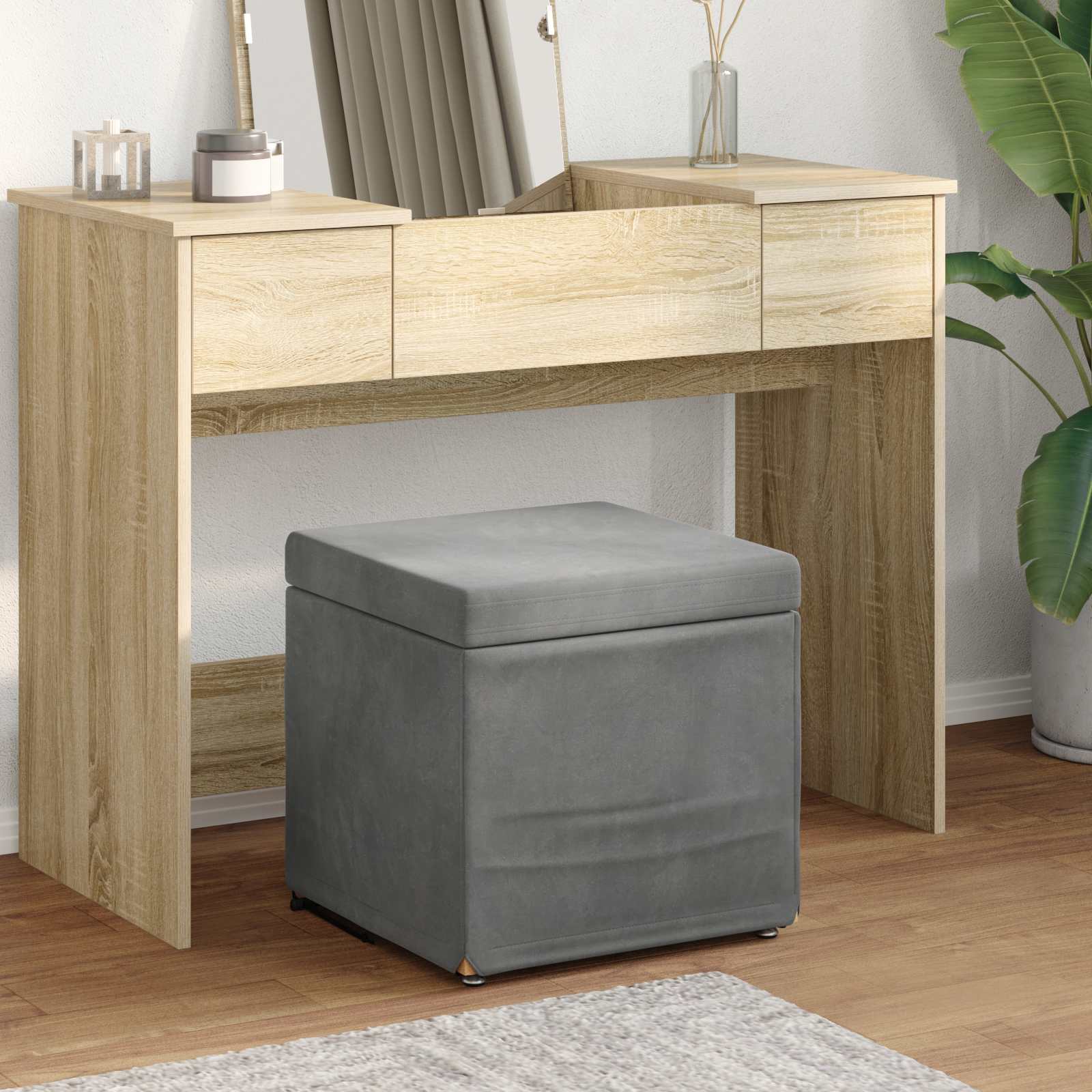 vidaXL Kruk Lichtgrijs 41 x 41 x 40 cm Stof en Geëngineerd Hout