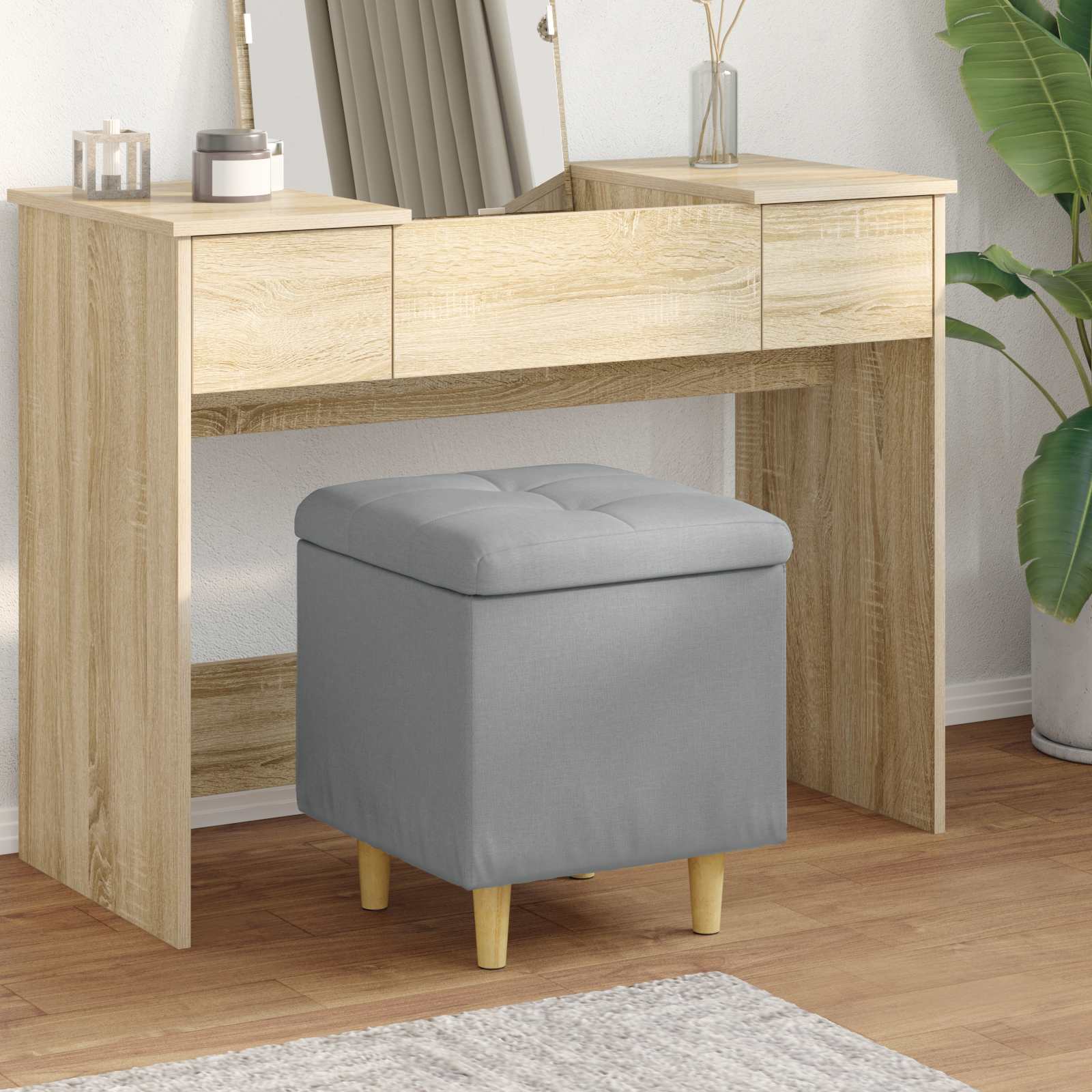 vidaXL Knopkruk met kussen Lichtgrijs 80 x 80 x 45 cm Stof