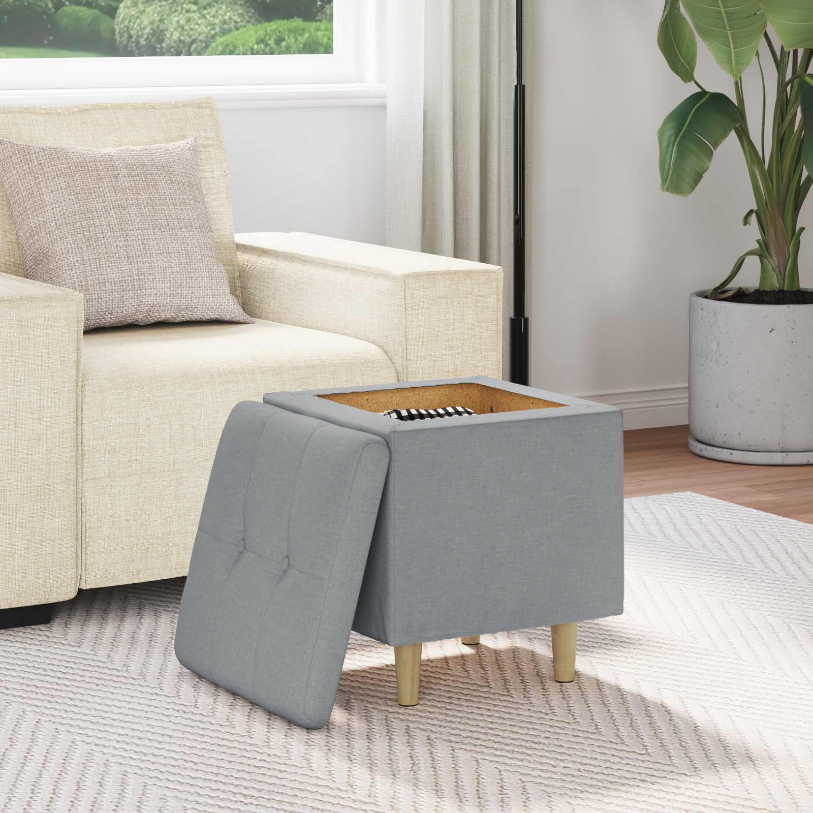 vidaXL Knopkruk met kussen Lichtgrijs 80 x 80 x 45 cm Stof