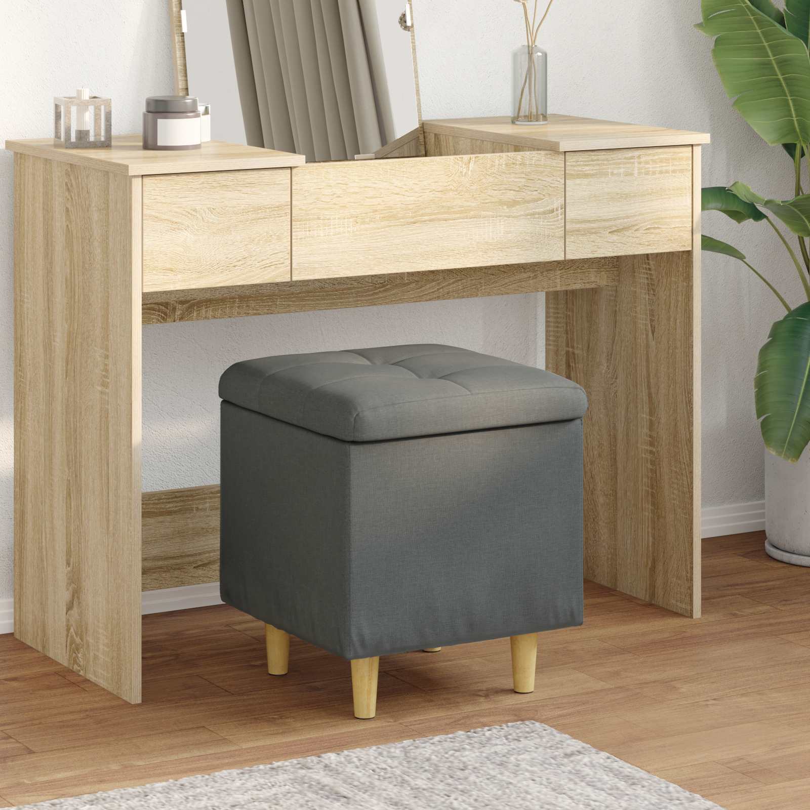 vidaXL Knopkruk met kussen Lichtgrijs 80 x 80 x 45 cm Stof