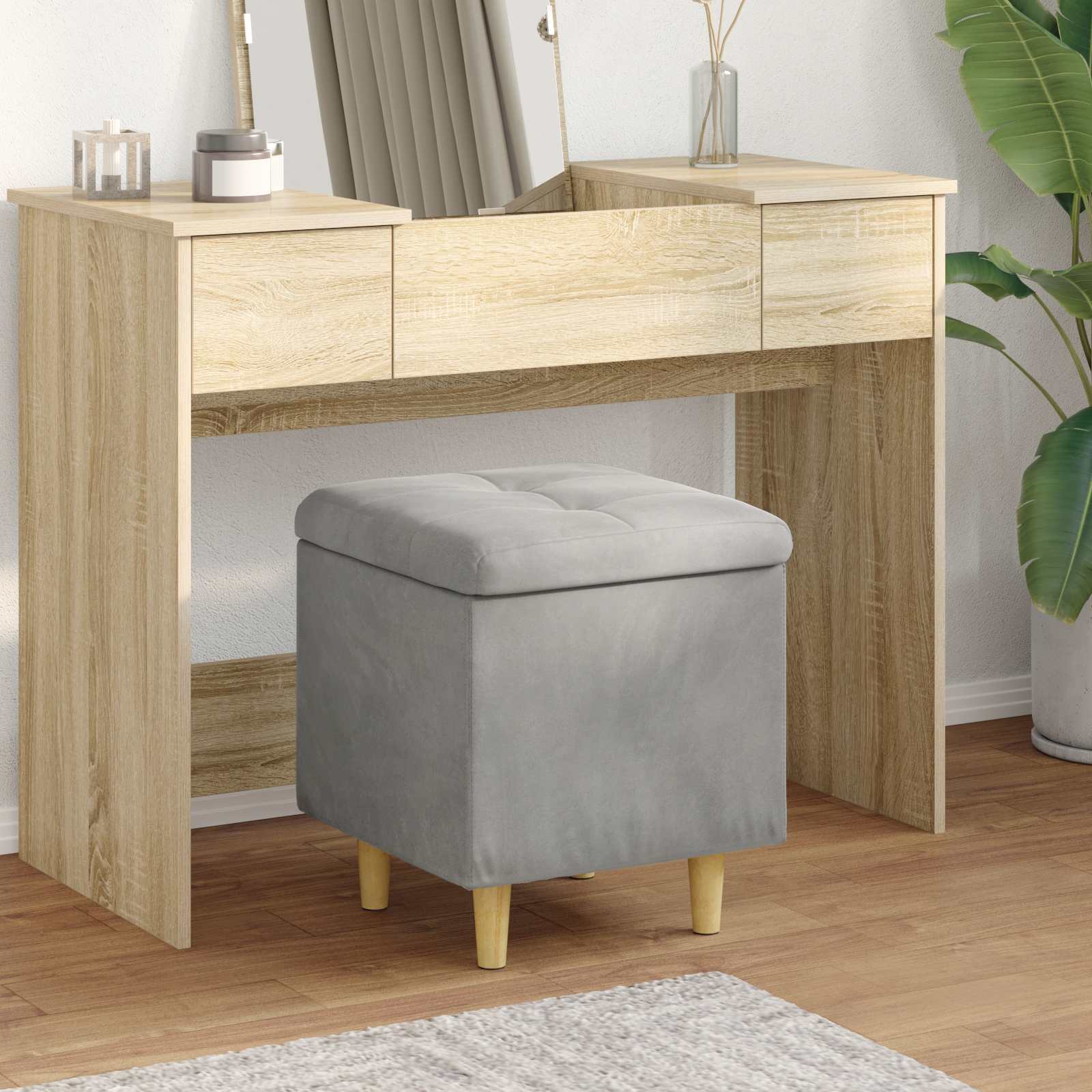 vidaXL Knopkruk met kussen Lichtgrijs 80 x 80 x 45 cm Stof