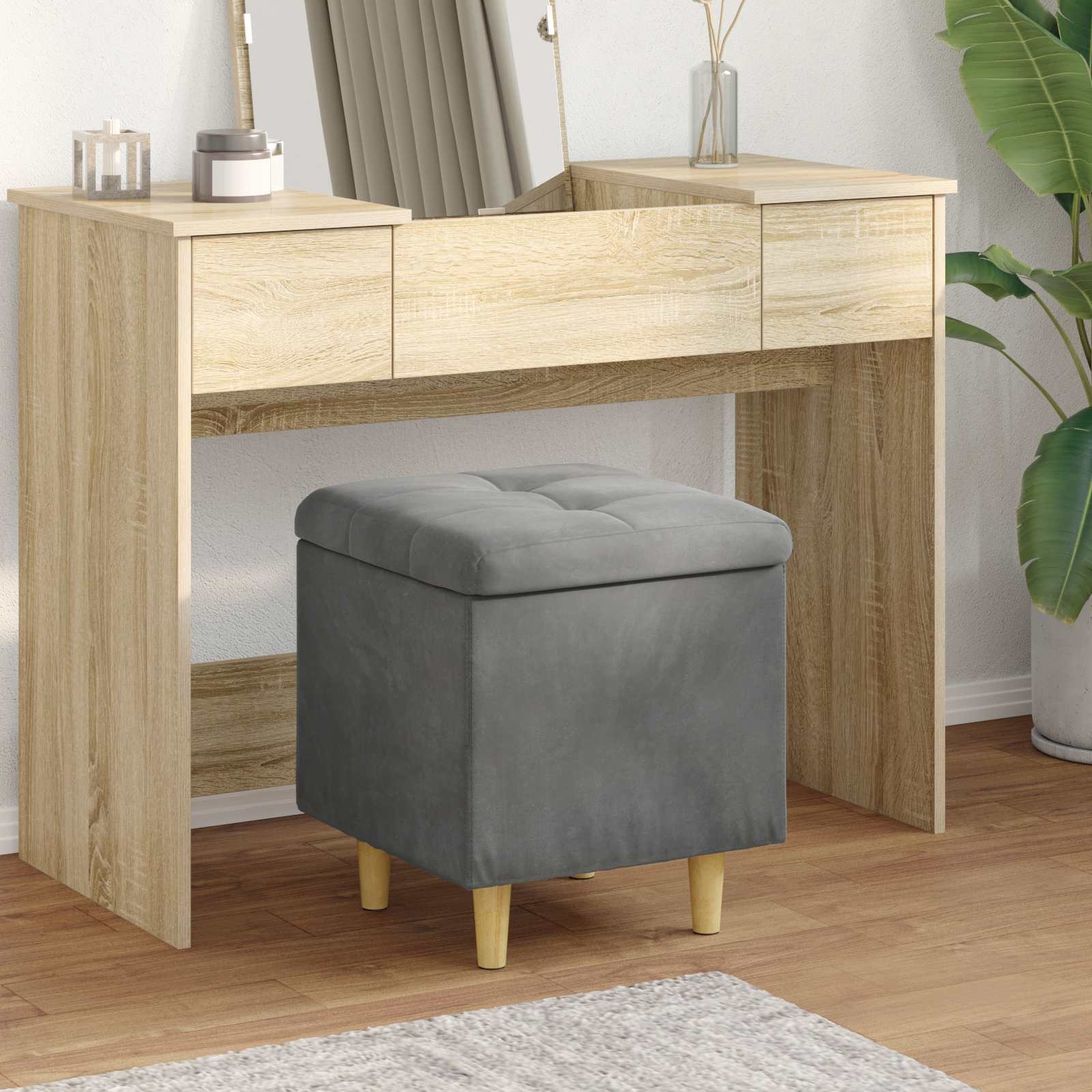 vidaXL Knopkruk met kussen Lichtgrijs 80 x 80 x 45 cm Stof