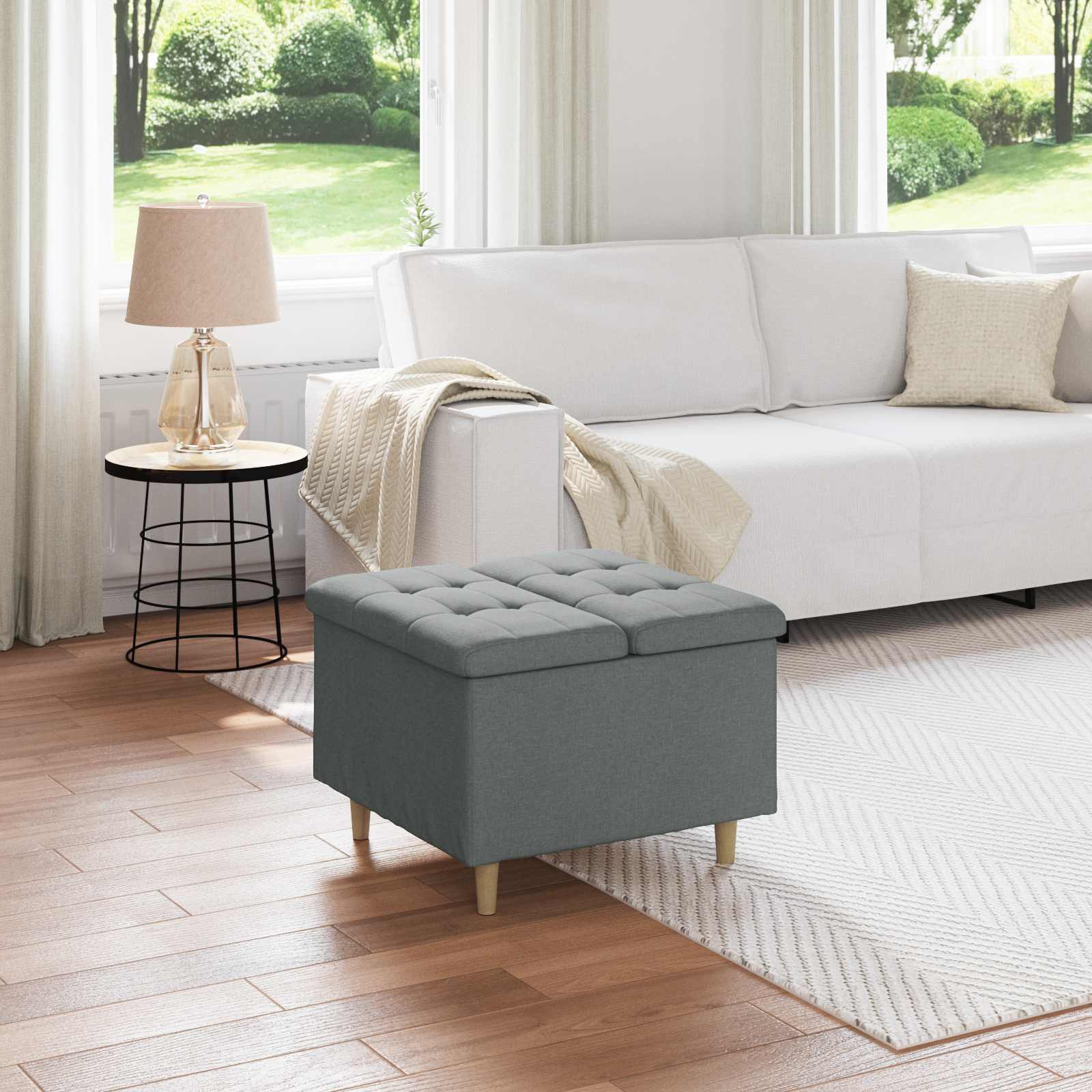 vidaXL Knopkruk met kussen Lichtgrijs 80 x 80 x 45 cm Stof