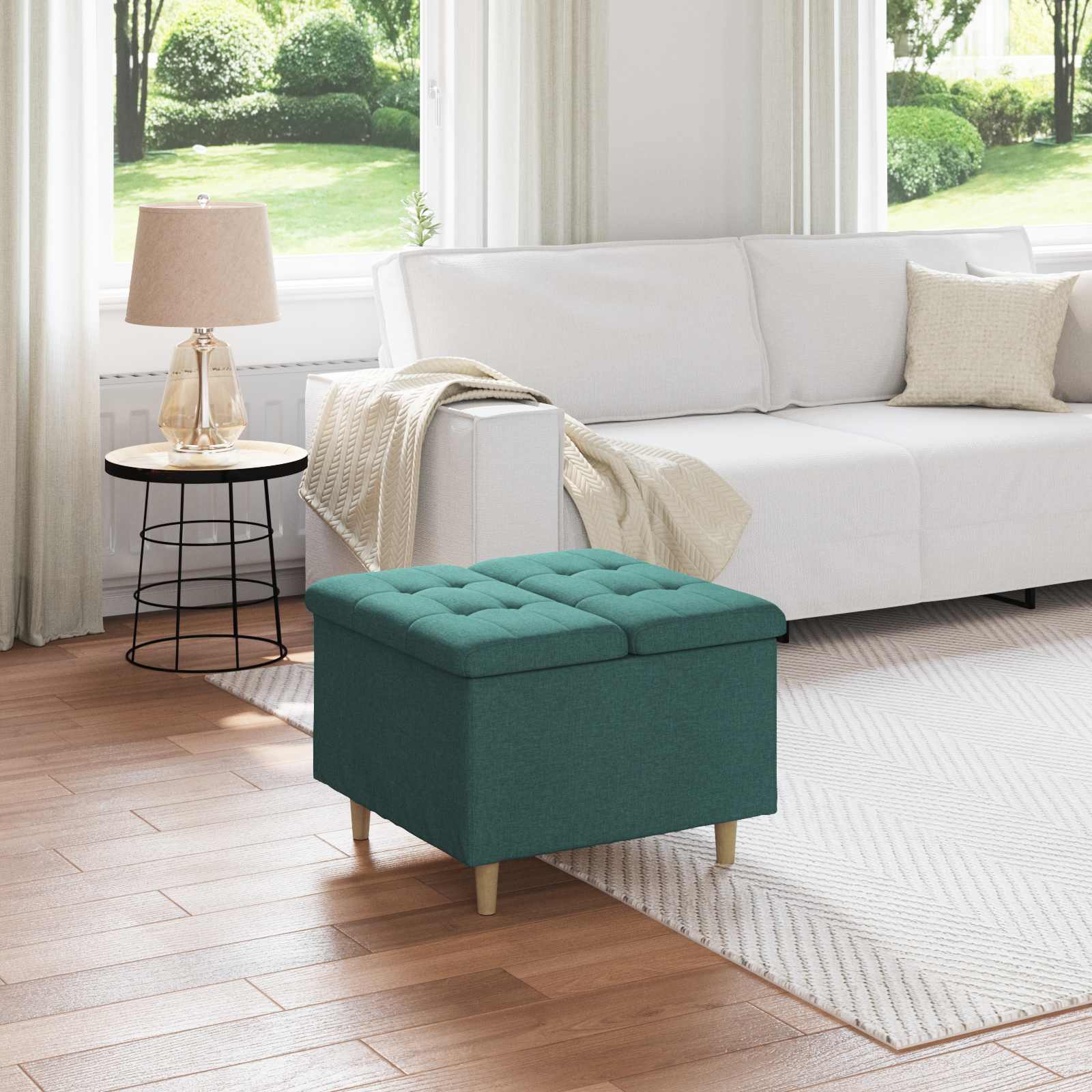vidaXL Knopkruk met kussen Lichtgrijs 80 x 80 x 45 cm Stof
