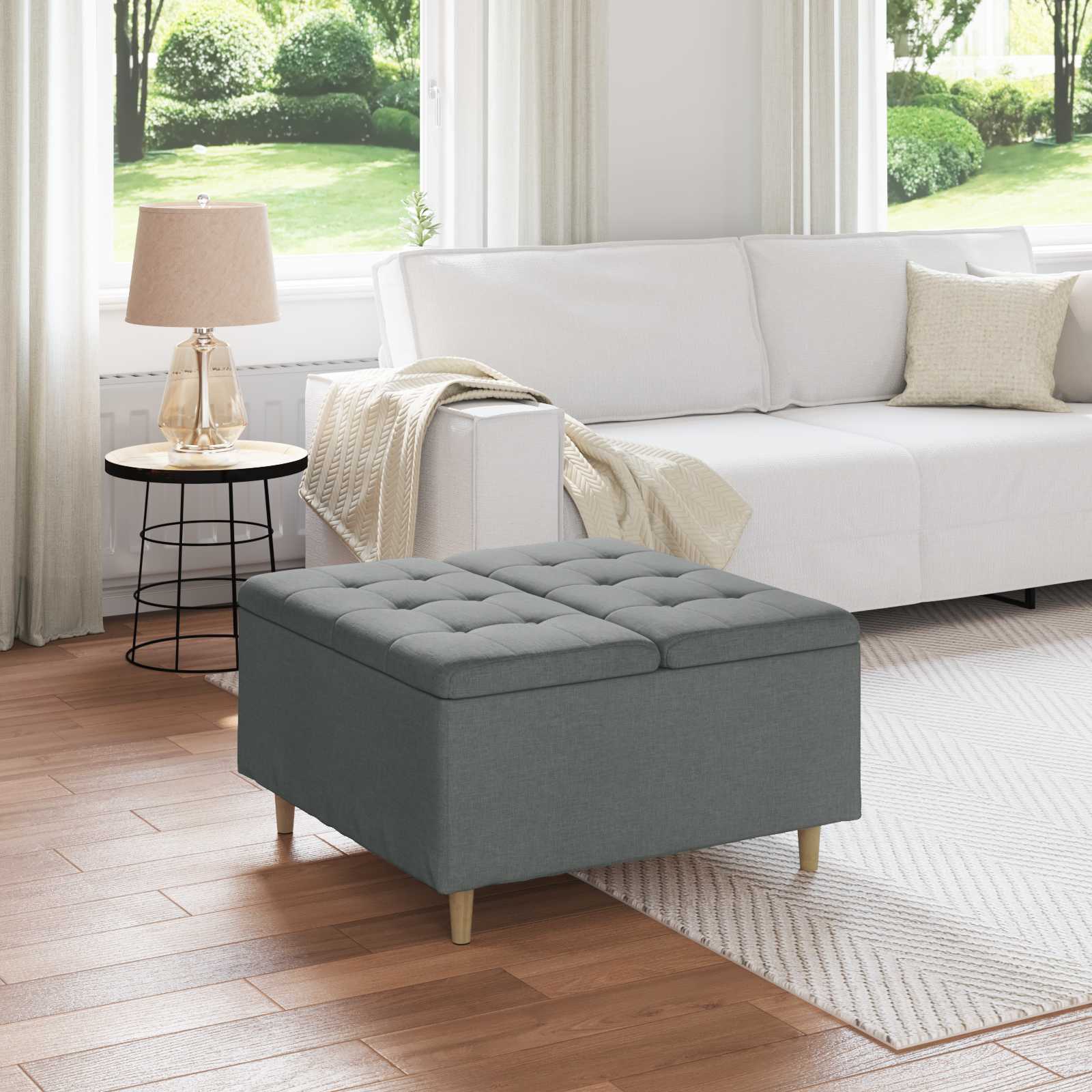 vidaXL Knopkruk met kussen Lichtgrijs 80 x 80 x 45 cm Stof