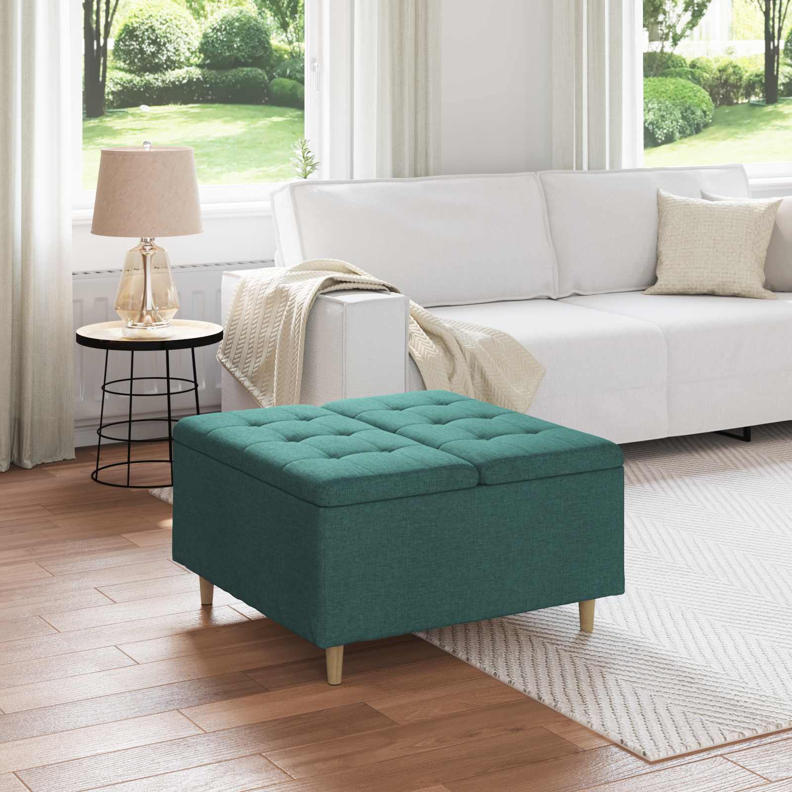 vidaXL Knopkruk met kussen Lichtgrijs 80 x 80 x 45 cm Stof