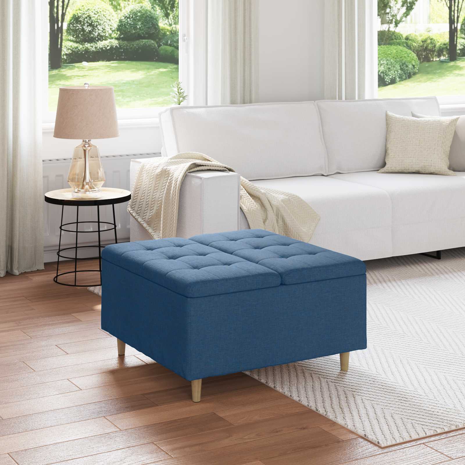 vidaXL Knopkruk met kussen Lichtgrijs 80 x 80 x 45 cm Stof