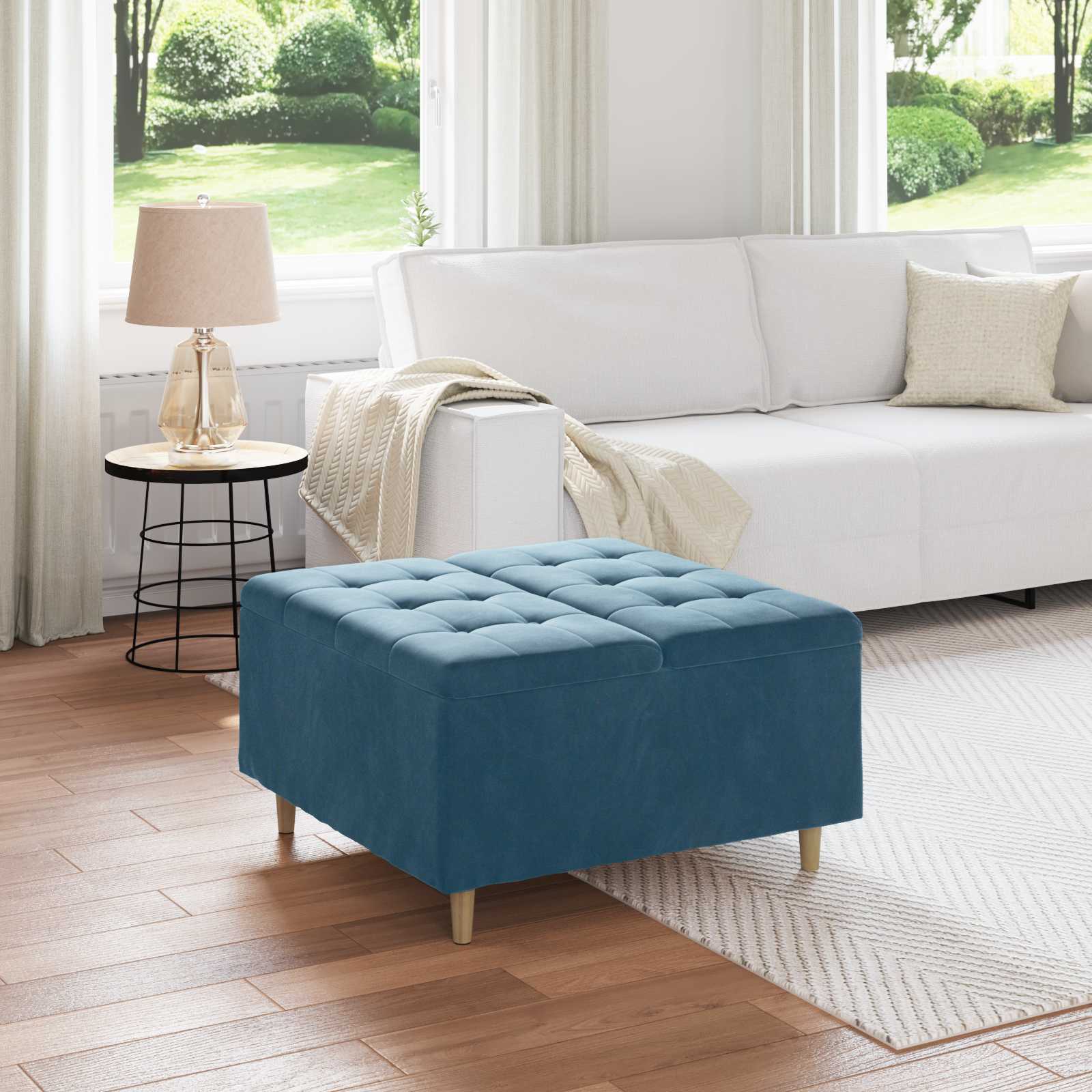 vidaXL Knopkruk met kussen Lichtgrijs 80 x 80 x 45 cm Stof