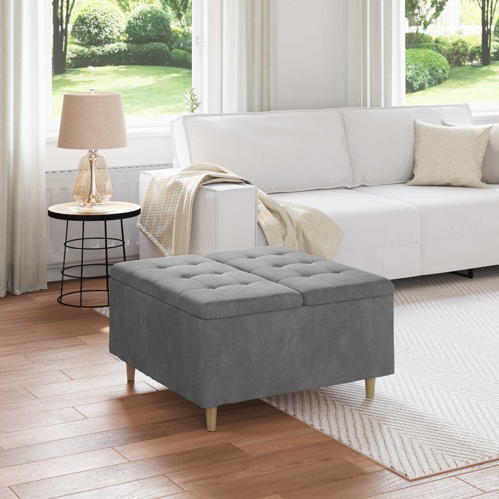 vidaXL Knopkruk met kussen Lichtgrijs 80 x 80 x 45 cm Stof