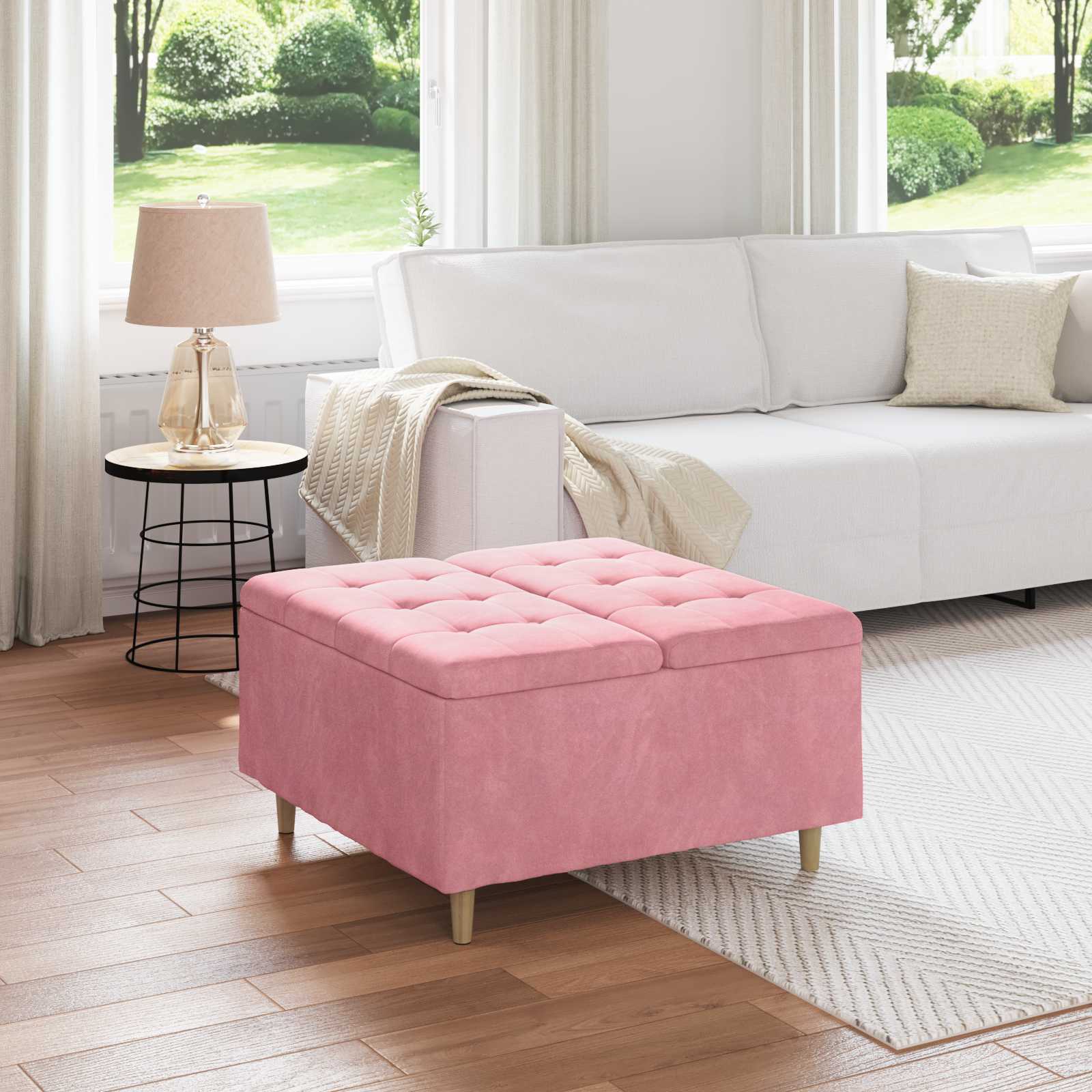 vidaXL Knopkruk met kussen Lichtgrijs 80 x 80 x 45 cm Stof