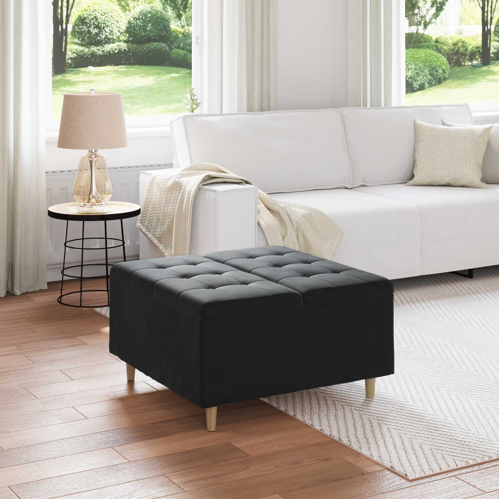 vidaXL Knopkruk met kussen Lichtgrijs 80 x 80 x 45 cm Stof