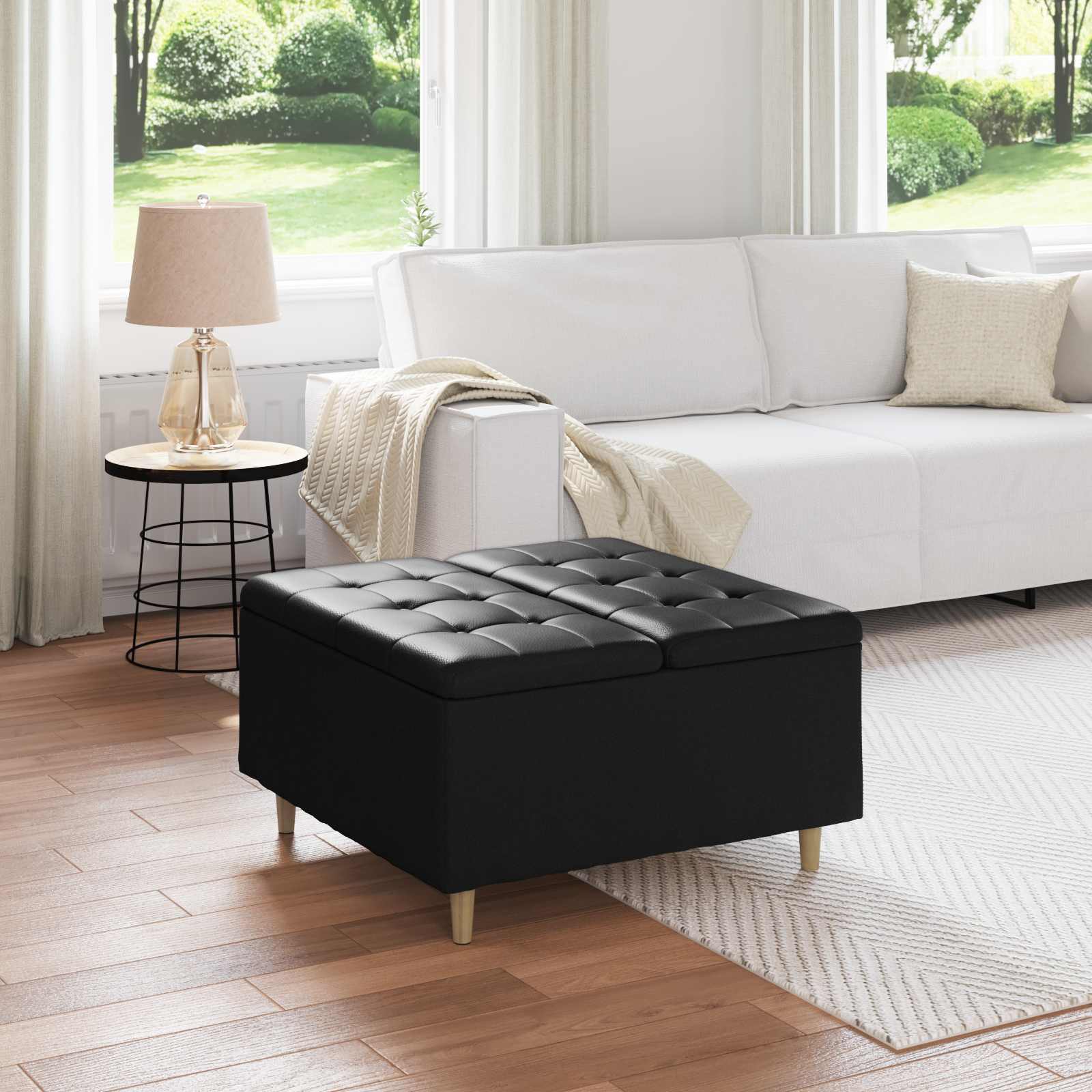 vidaXL Knopkruk met kussen Lichtgrijs 80 x 80 x 45 cm Stof