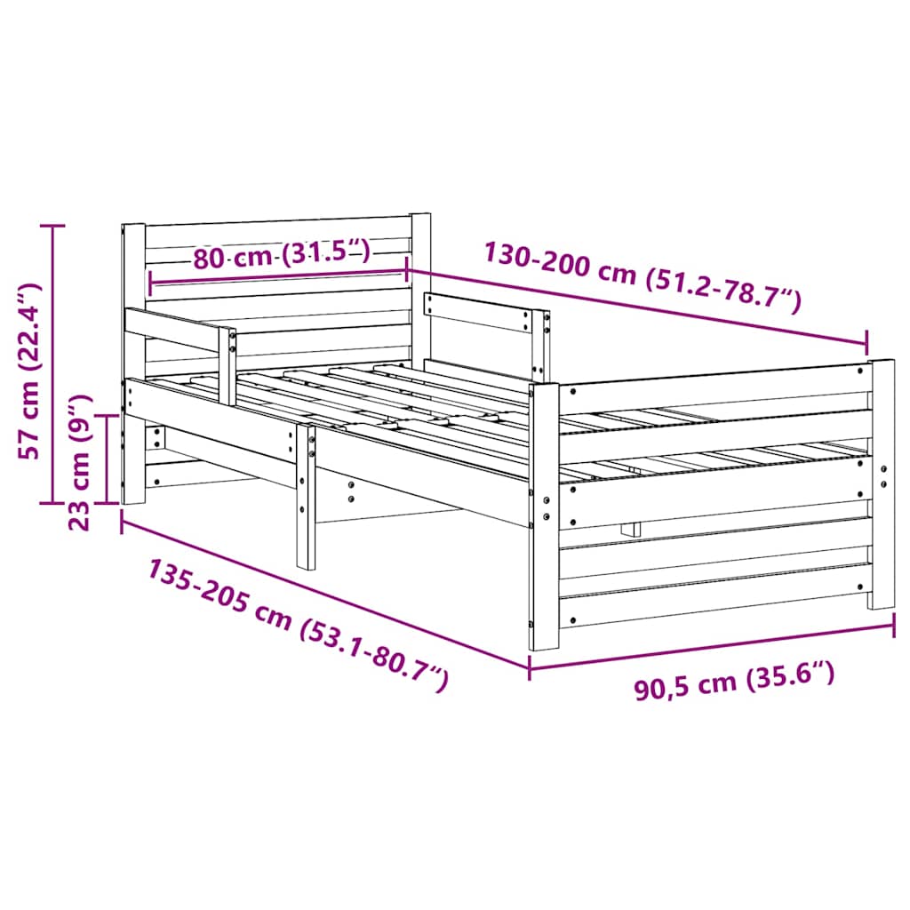 vidaXL Uitbreidbaar Bedframe voor Kinderen Bruin 80 x 130 / 165 / 200 cm