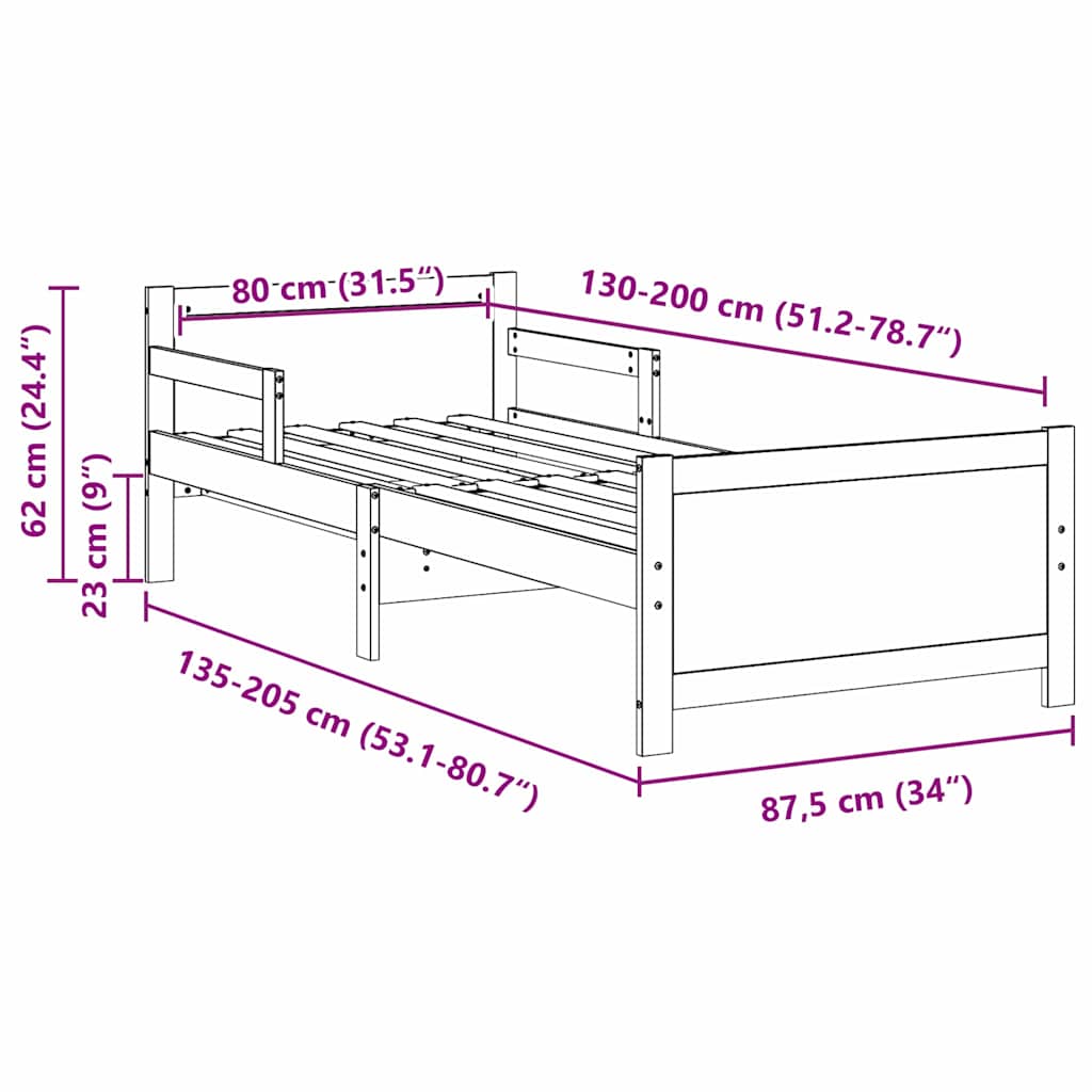 vidaXL Uitbreidbaar Bedframe voor Kinderen Bruin 80 x 130 / 165 / 200 cm