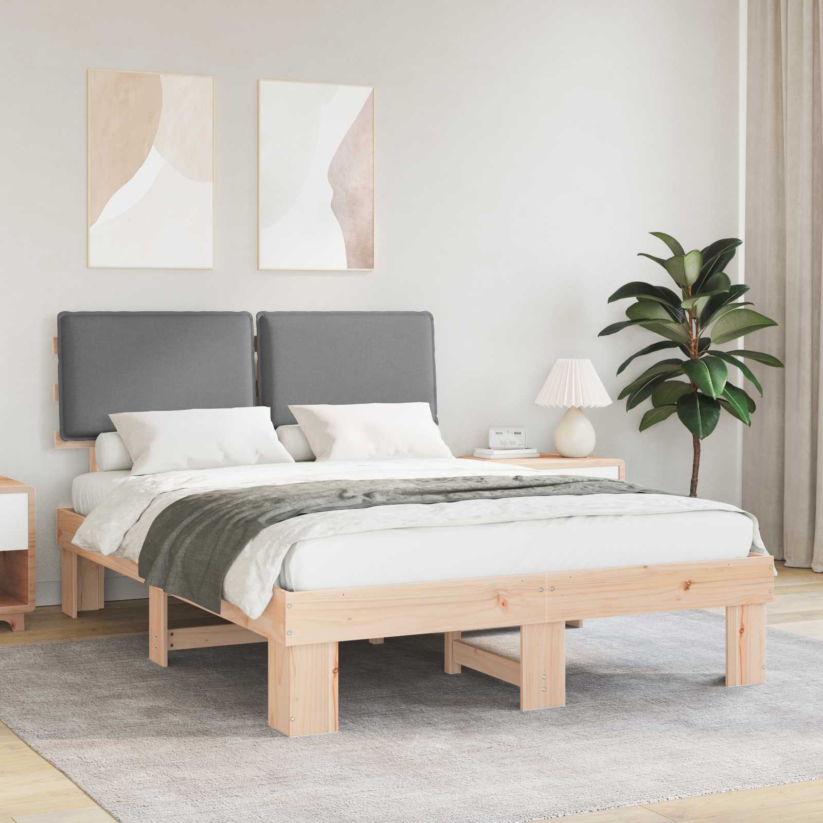 vidaXL Bedframe met Gevoerd Hoofdgedeelte Lichtgrijs 200 x 200 cm