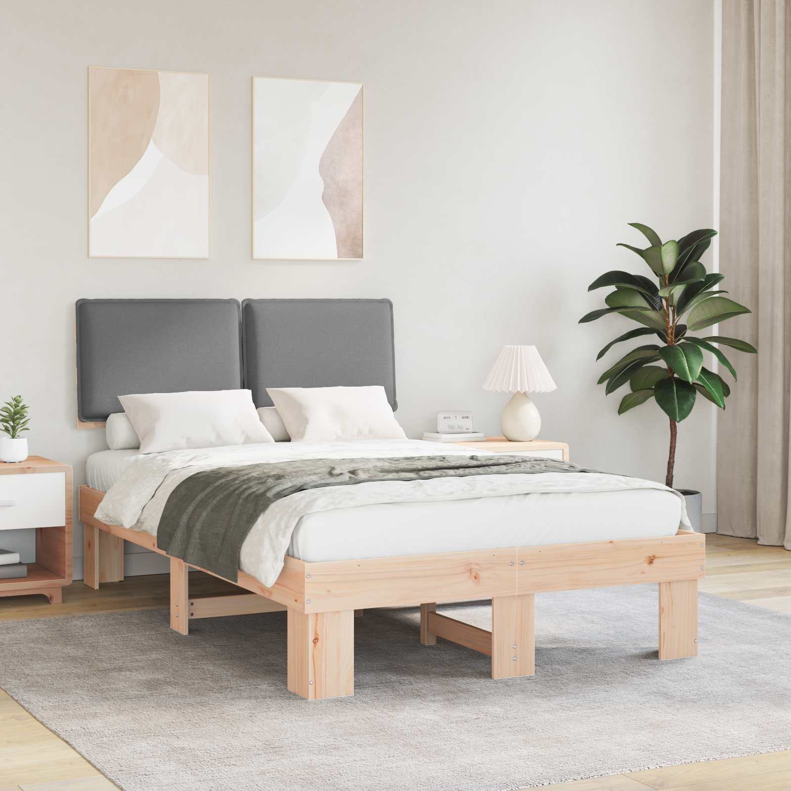 vidaXL Bedframe met Gevoerd Hoofdgedeelte Lichtgrijs 200 x 200 cm