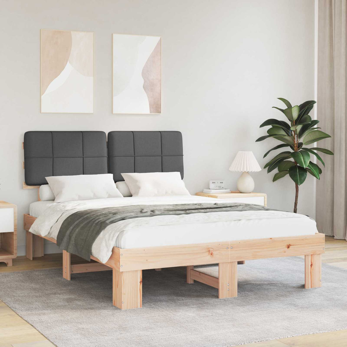 vidaXL Bedframe met Gevoerd Hoofdgedeelte Lichtgrijs 200 x 200 cm