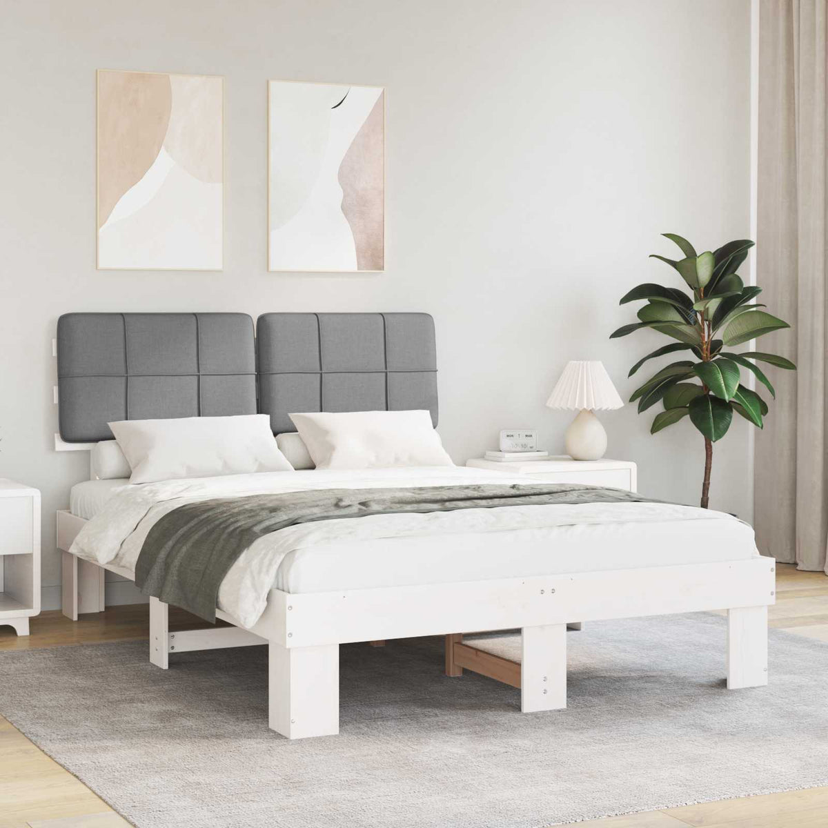 vidaXL Bedframe met Gevoerd Hoofdgedeelte Lichtgrijs 200 x 200 cm