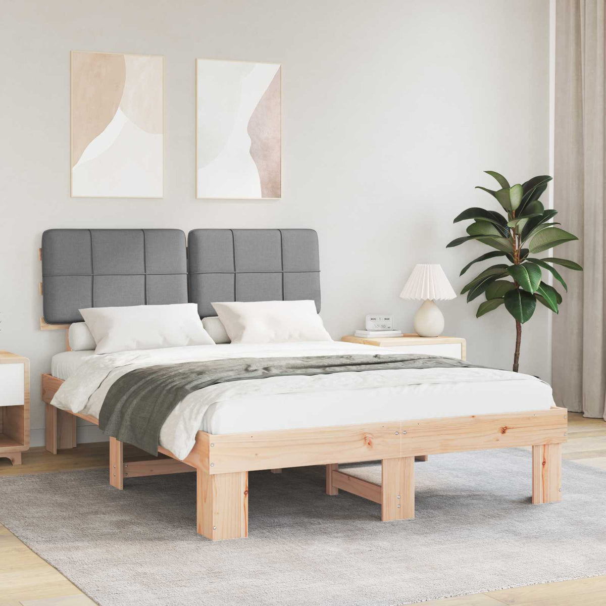 vidaXL Bedframe met Gevoerd Hoofdgedeelte Lichtgrijs 200 x 200 cm