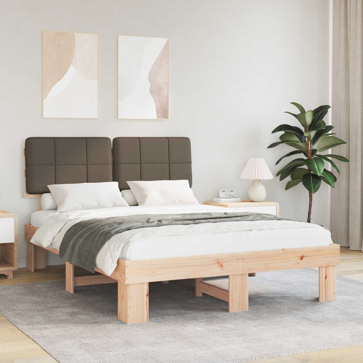 vidaXL Bedframe met Gevoerd Hoofdgedeelte Lichtgrijs 200 x 200 cm