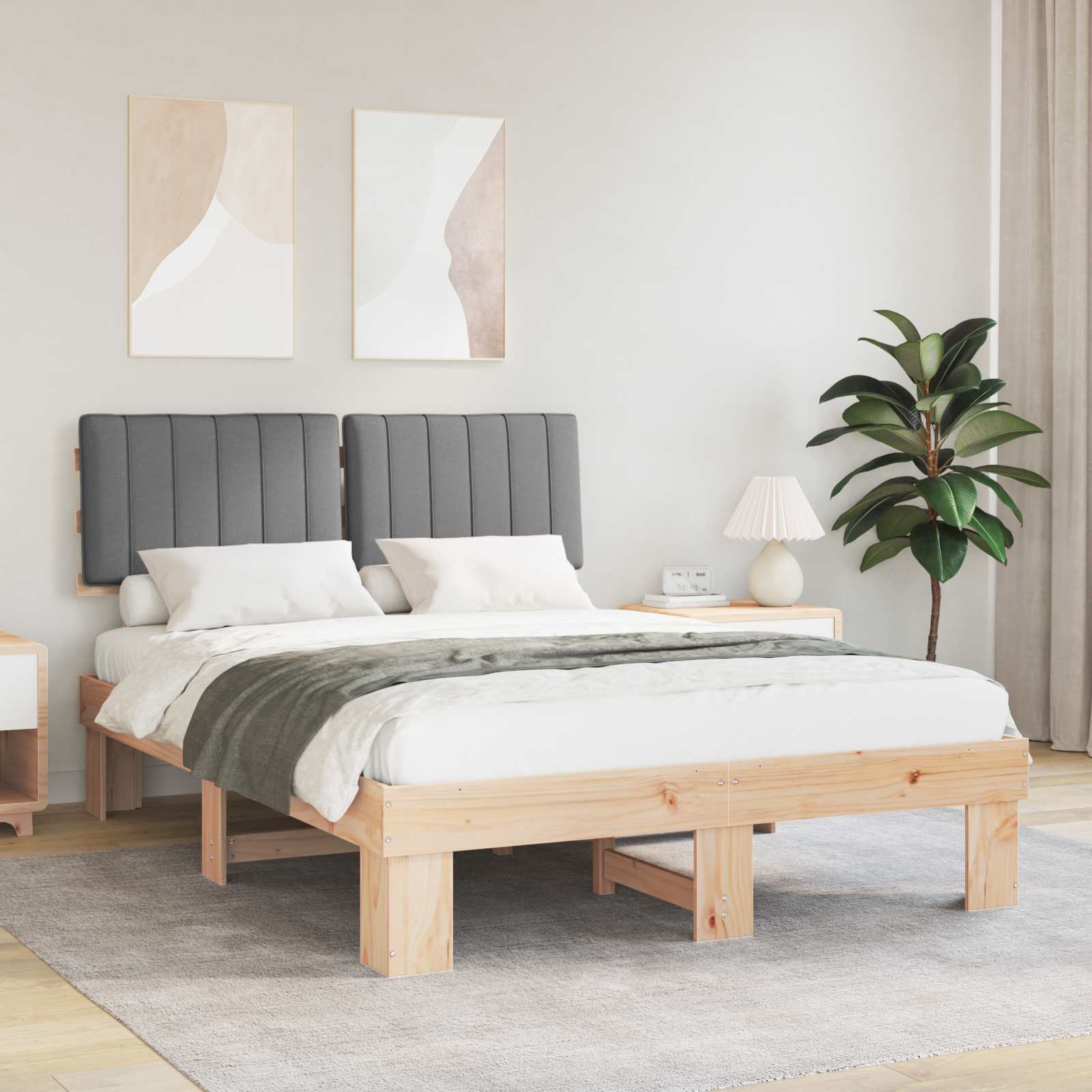 vidaXL Bedframe met Gevoerd Hoofdgedeelte Lichtgrijs 200 x 200 cm