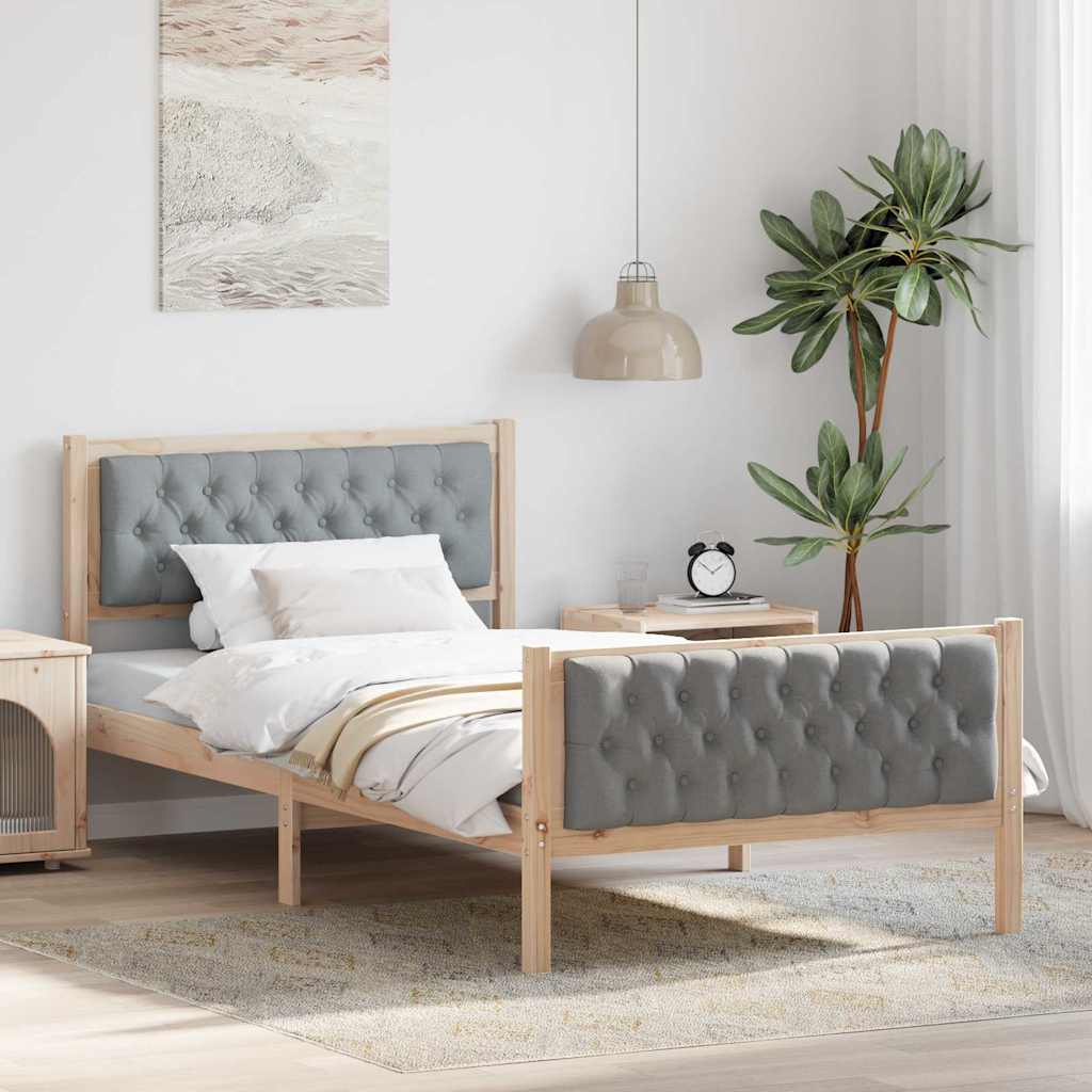 vidaXL Bedframe met hoofdeinde Lichtgrijs 75 x 190 cm Stof