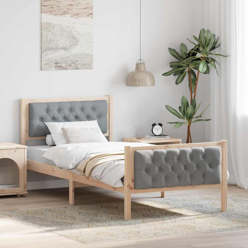 vidaXL Bedframe met hoofdeinde Lichtgrijs 75 x 190 cm Stof