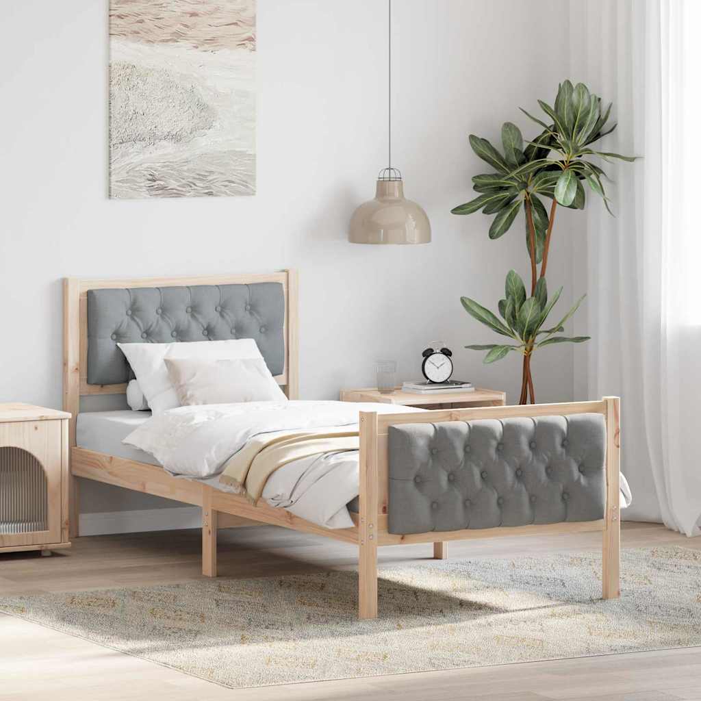 vidaXL Bedframe met hoofdeinde Lichtgrijs 75 x 190 cm Stof