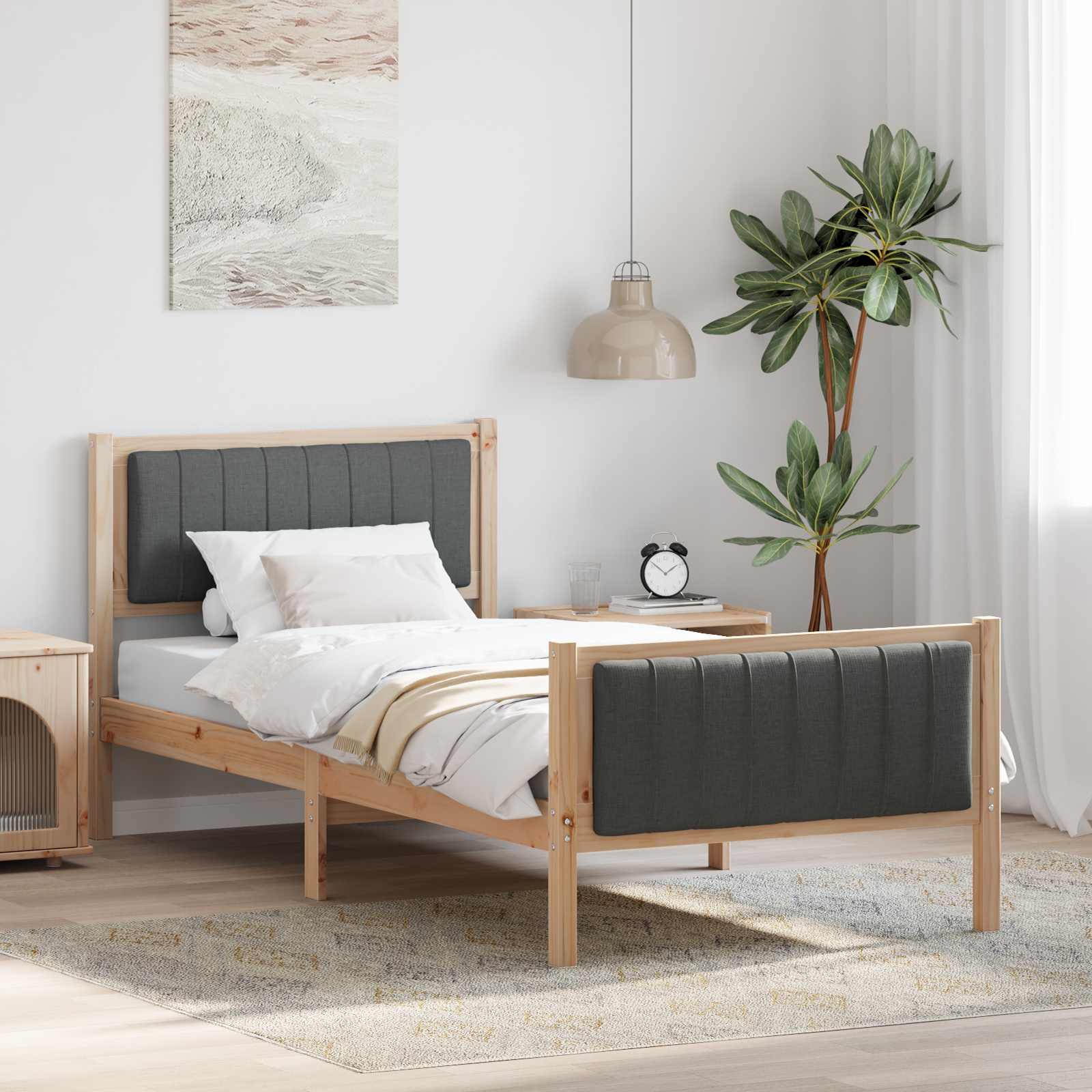 vidaXL Bedframe Bruin en lichtgrijs 200 x 200 cm Massief grenenhout